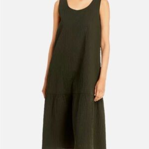 Eileen Fisher Organic Cotton Sleeveless Seaweed Midi Dress Women’s Size L